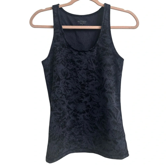 ATHLETA SCOOP TANK TEXTURE IN FROSTED FLORAL BLACK/ BLUE SIZE SMALL - Picture 2 of 6